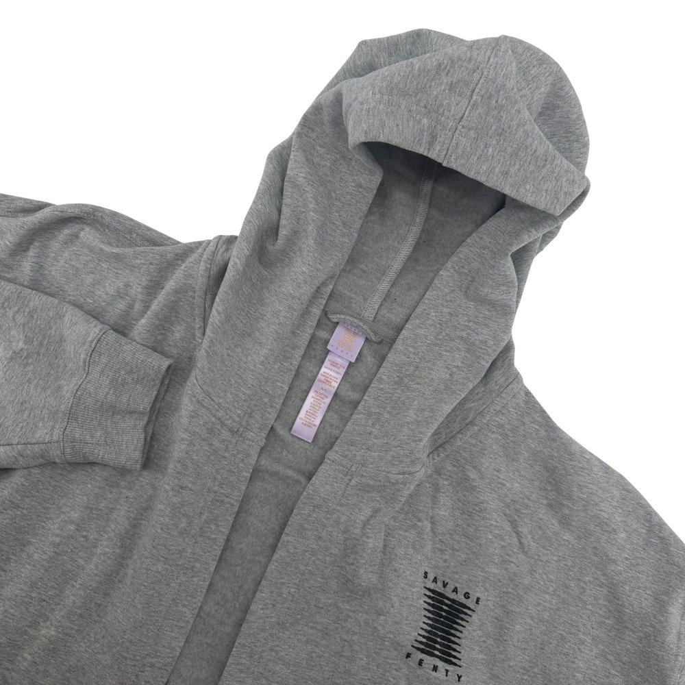 Savage X Fenty Cardigan Women XL/1X Gray Hooded Open Front‎ Lounge Robe Logo